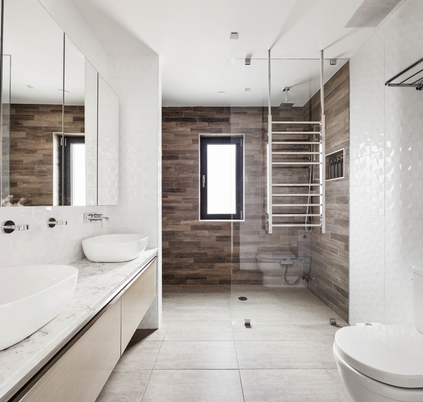 Bathroom, Dual Sink Vanities, Glass Shower, Interior, Recessed Lighting