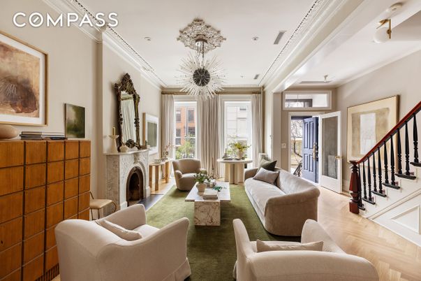 Fireplace, Interior, Living room, Pendant Lights, Recessed Lighting, Wood Texture Flooring