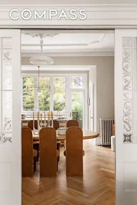 Dining room, Interior, Pendant Lights, Wood Texture Flooring