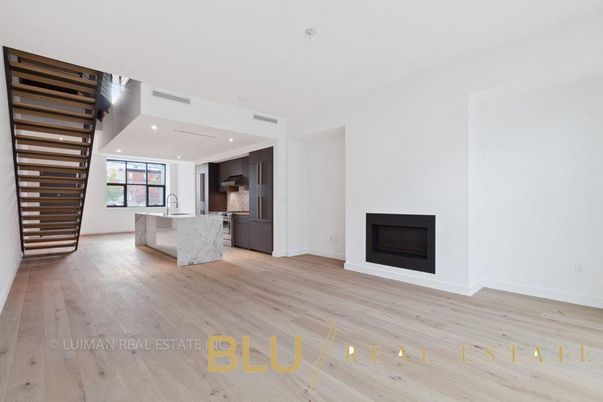 Empty room, Fireplace, Interior, Kitchen, Recessed Lighting, Wood Texture Flooring
