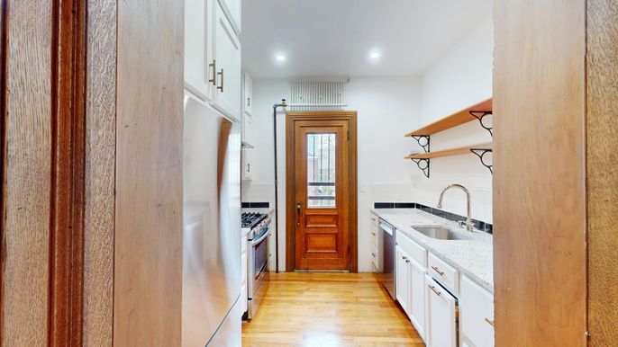 Interior, Kitchen, Recessed Lighting, Wood Texture Flooring