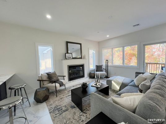 Fireplace, Interior, Living room, Marble, Recessed Lighting