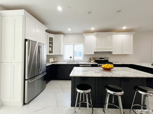 Interior, Kitchen, Marble, Recessed Lighting, Stainless Steel Appliances