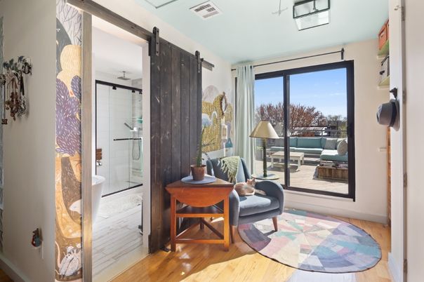 Bathroom, Glass Shower, Interior, Wood Texture Flooring