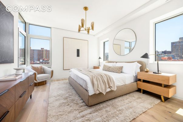 Bedroom, Interior, Pendant Lights, Wood Texture Flooring