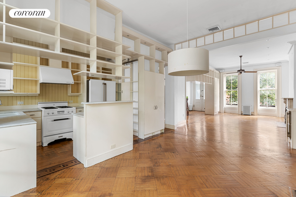 Interior, Kitchen, Pendant Lights, Wood Texture Flooring