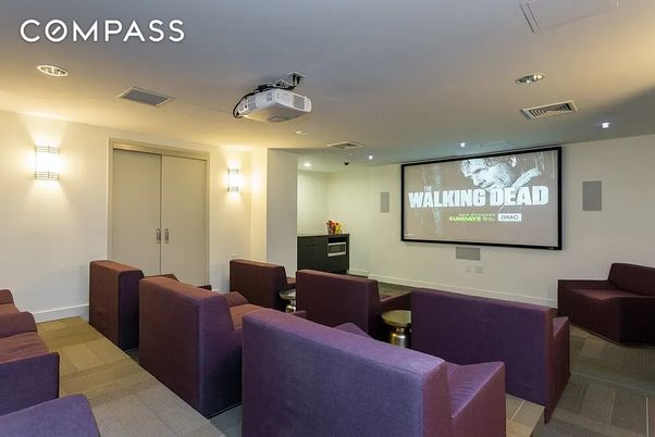 Interior, Projection Screen, Recessed Lighting, Theatre Room, Wood Texture Flooring