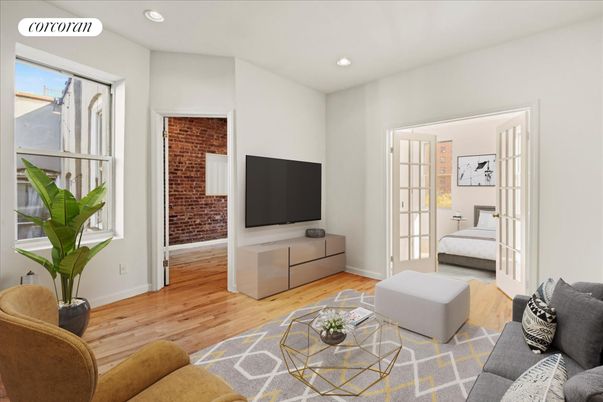 Bedroom, Interior, Living room, Recessed Lighting, Wood Texture Flooring