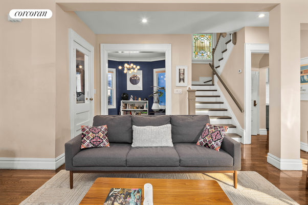 Dining room, Interior, Living room, Pendant Lights, Recessed Lighting, Wood Texture Flooring