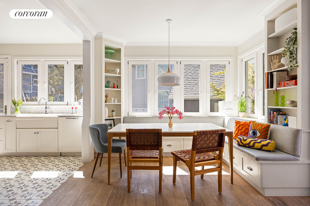 Dining room, Interior, Kitchen, Pendant Lights, Wood Texture Flooring