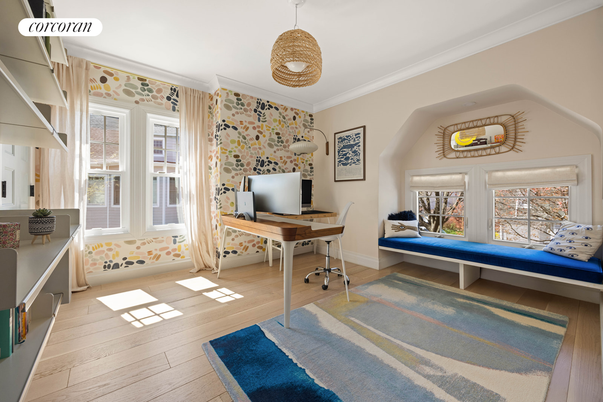 Home Office, Interior, Pendant Lights, Wood Texture Flooring