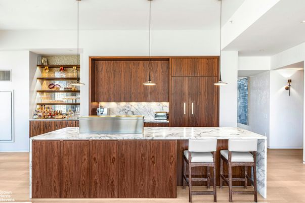 Interior, Kitchen, Pendant Lights, Wood Texture Flooring