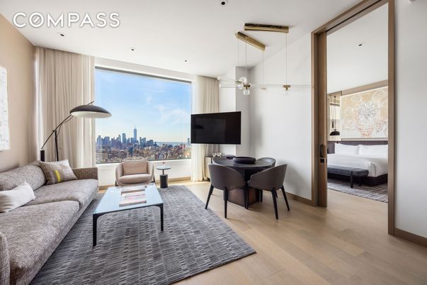 Dining room, Interior, Living room, Pendant Lights, Recessed Lighting, Wood Texture Flooring