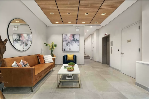 Elevator, Interior, Living room, Recessed Lighting, Wooden Ceilings