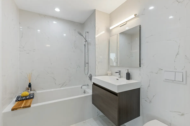Bathroom, Interior, Marble Walls, Recessed Lighting