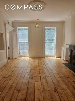 Empty room, Fireplace, Interior, Pendant Lights, Wood Texture Flooring
