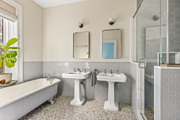 Bathroom, Dual Sink Vanities, Free Standing Baths, Glass Shower, Interior