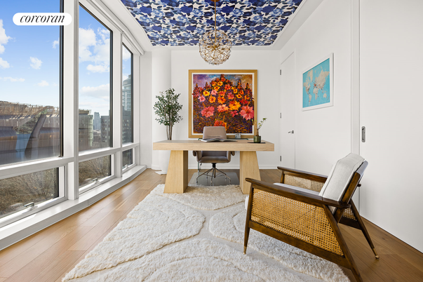Home Office, Interior, Pendant Lights, Wood Texture Flooring