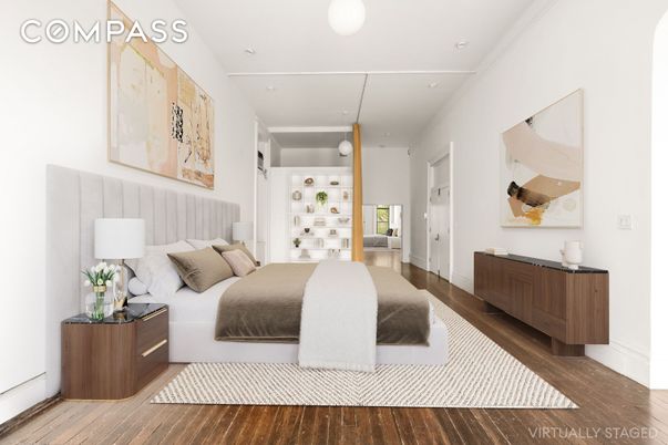 Bedroom, Interior, Pendant Lights, Recessed Lighting, Wood Texture Flooring