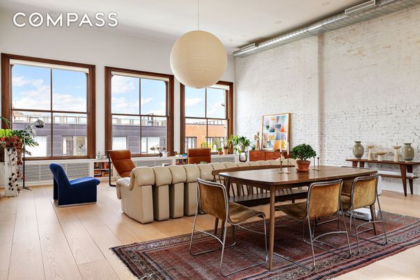 Dining room, Interior, Living room, Pendant Lights, Recessed Lighting, Wood Texture Flooring