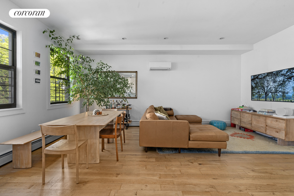 Dining room, Interior, Living room, Recessed Lighting, Wood Texture Flooring