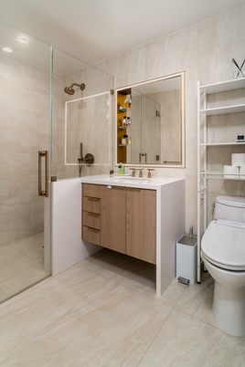Bathroom, Dual Sink Vanities, Glass Shower, Interior, Recessed Lighting