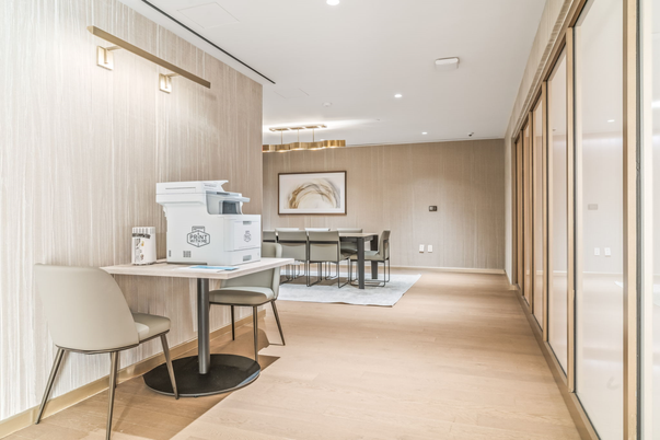 Dining room, Interior, Recessed Lighting, Wood Texture Flooring