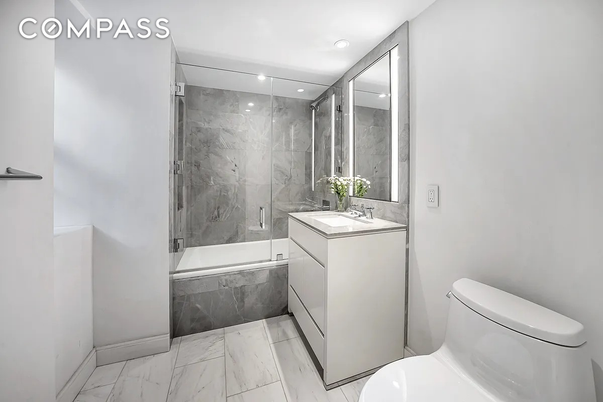 Bathroom, Glass Shower, Interior, Marble, Marble Walls, Recessed Lighting