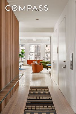 Elevator, Interior, Living room, Recessed Lighting, Wood Texture Flooring