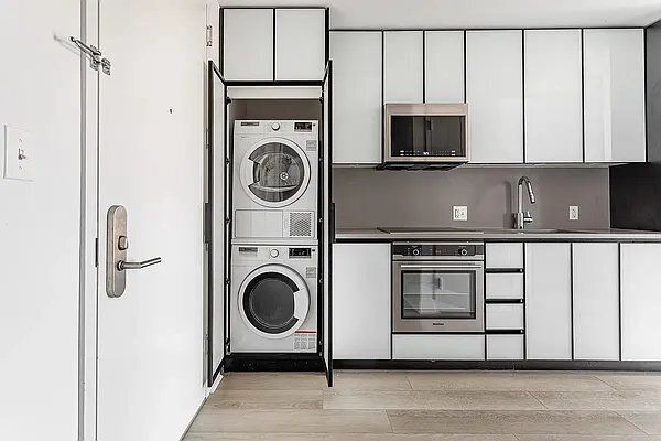 Interior, Kitchen, Washer, Wood Texture Flooring