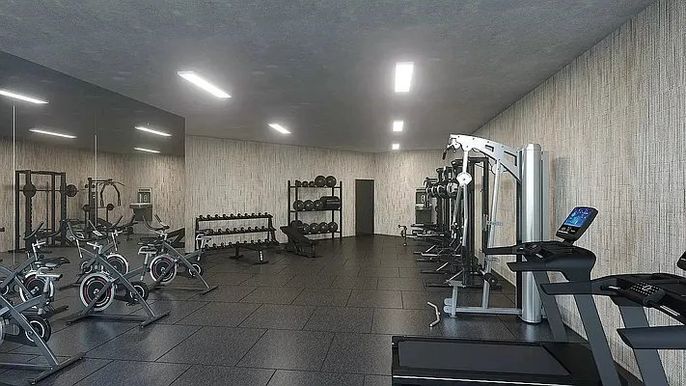 Fitness Equipment, Gym, Interior, Recessed Lighting