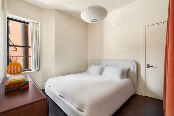 Bedroom, Interior, Pendant Lights, Wood Texture Flooring