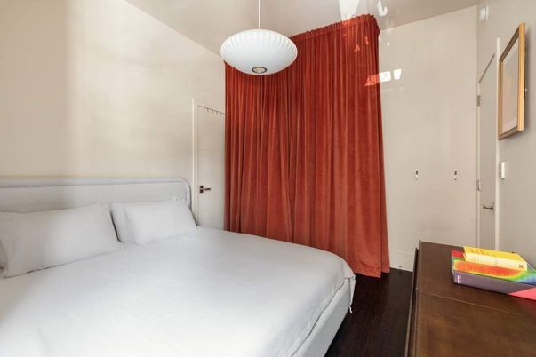 Bedroom, Interior, Pendant Lights, Wood Texture Flooring
