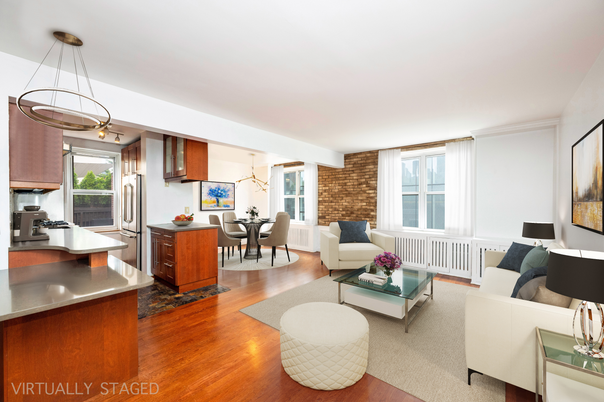 Dining room, Interior, Kitchen, Living room, Pendant Lights, Stainless Steel Appliances, Stone Walls, Wood Texture Flooring