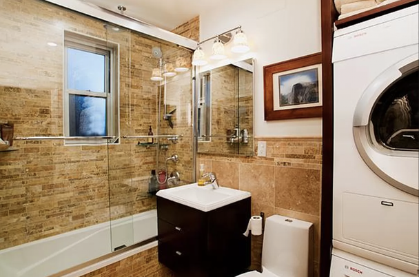 Bathroom, Glass Shower, Interior, Recessed Lighting, Stone Walls