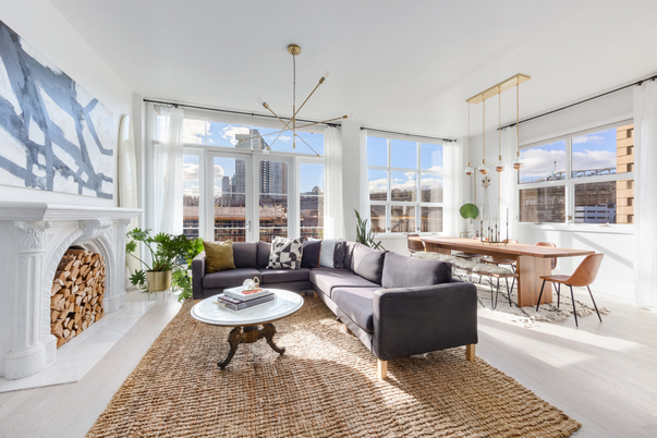 Dining room, Fireplace, Interior, Living room, Pendant Lights, Wood Texture Flooring