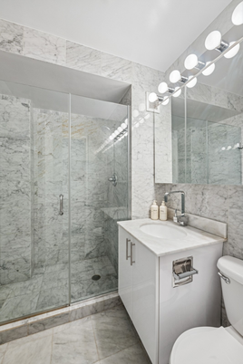 Bathroom, Glass Shower, Interior, Marble Walls