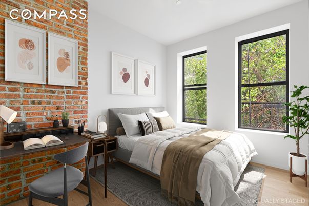 Bedroom, Home Office, Interior, Stone Walls, Wood Texture Flooring