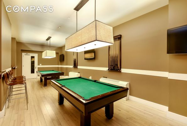 Billiard Table, Game Room, Interior, Pendant Lights, Wood Texture Flooring