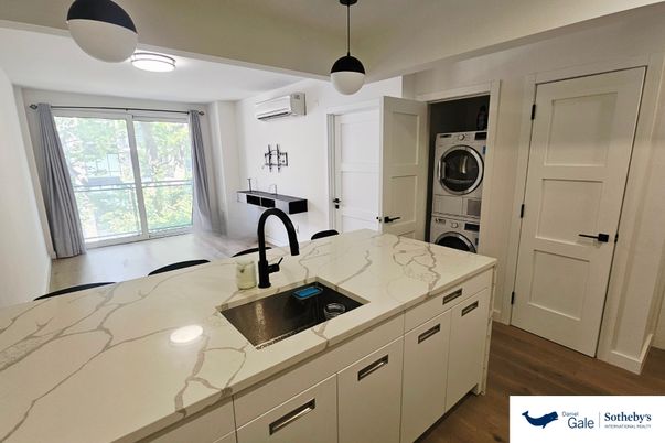 Interior, Kitchen, Pendant Lights, Washer, Wood Texture Flooring