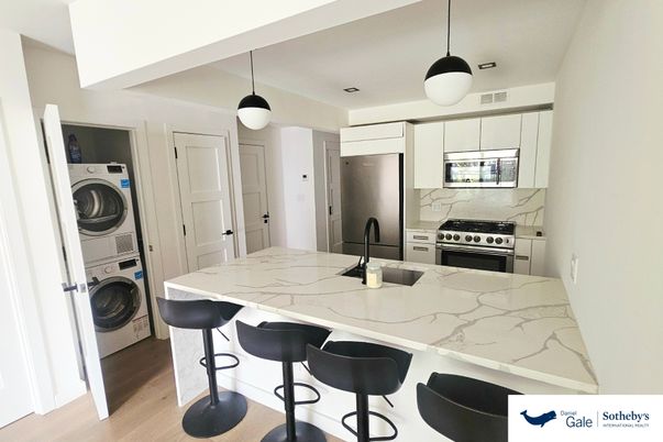 Interior, Kitchen, Pendant Lights, Stainless Steel Appliances, Washer, Wood Texture Flooring