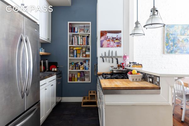Interior, Kitchen, Pendant Lights, Stainless Steel Appliances, Wood Texture Flooring