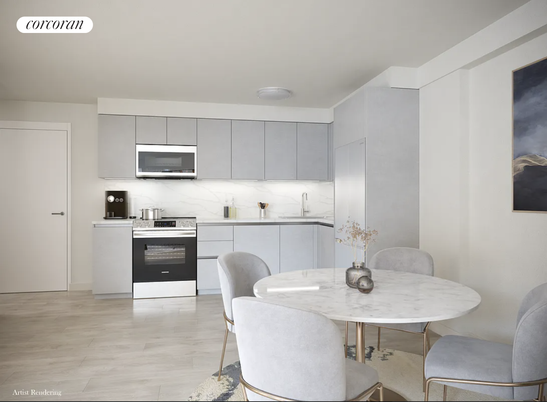 Dining room, Interior, Kitchen, Stainless Steel Appliances, Wood Texture Flooring