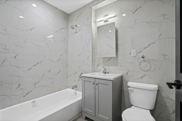 Bathroom, Interior, Marble Walls, Recessed Lighting