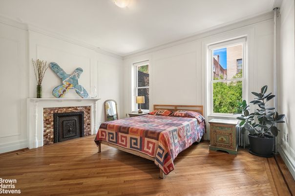 Bedroom, Fireplace, Interior, Wood Texture Flooring