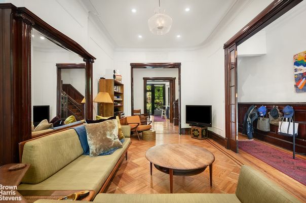 Fireplace, Interior, Living room, Pendant Lights, Recessed Lighting, Wood Texture Flooring