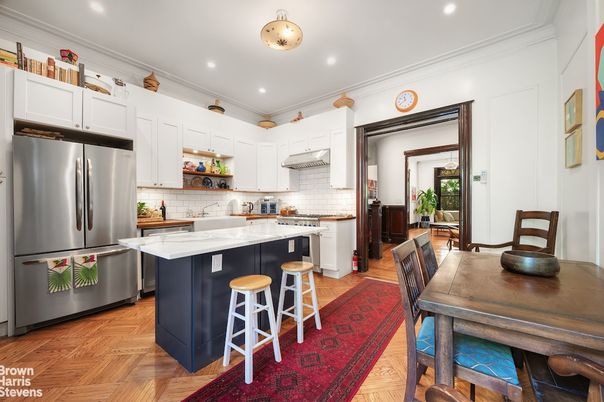 Dining room, Interior, Kitchen, Recessed Lighting, Stainless Steel Appliances, Wood Texture Flooring