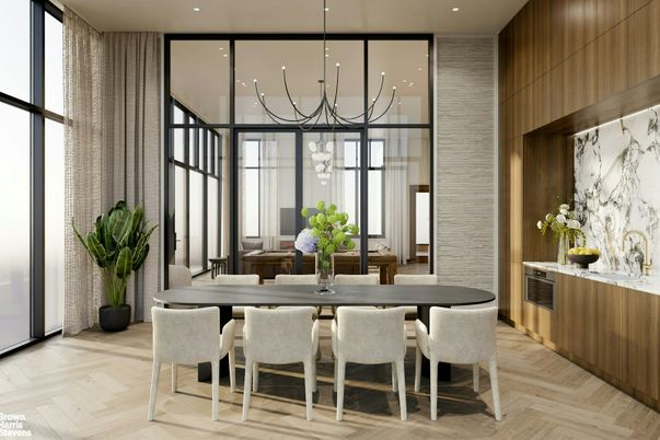 Chandelier, Dining room, Interior, Recessed Lighting, Wood Texture Flooring