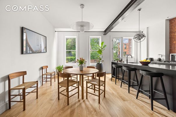 Dining room, Interior, Pendant Lights, Wood Texture Flooring