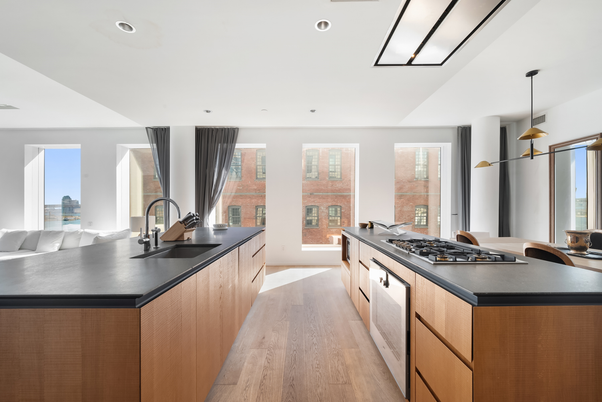Interior, Kitchen, Pendant Lights, Recessed Lighting, Wood Texture Flooring